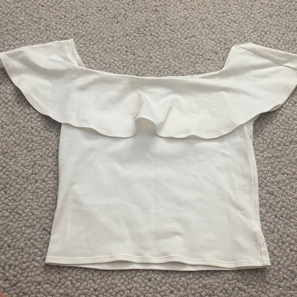 David Lerner White Ruffle Off-Shoulder Blouse